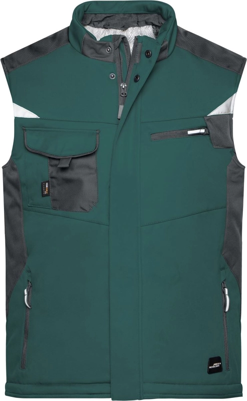 Pracovná zimná softshellová vesta - Strong | James & Nicholson | JN 825, tmavozelená/čierna, M