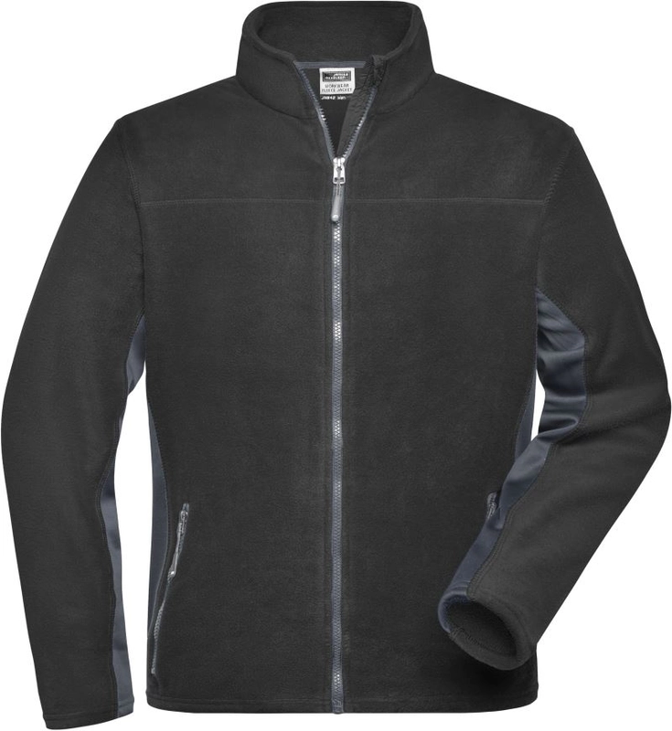Pánska pracovná mikrofleecová bunda - Strong | James & Nicholson | JN 842, čierna/karbónová, 4XL