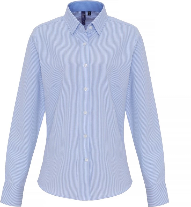 Oxford pruhovaná blúzka s dlhým rukávom | Premier | PR338, biela/oxford blues, M
