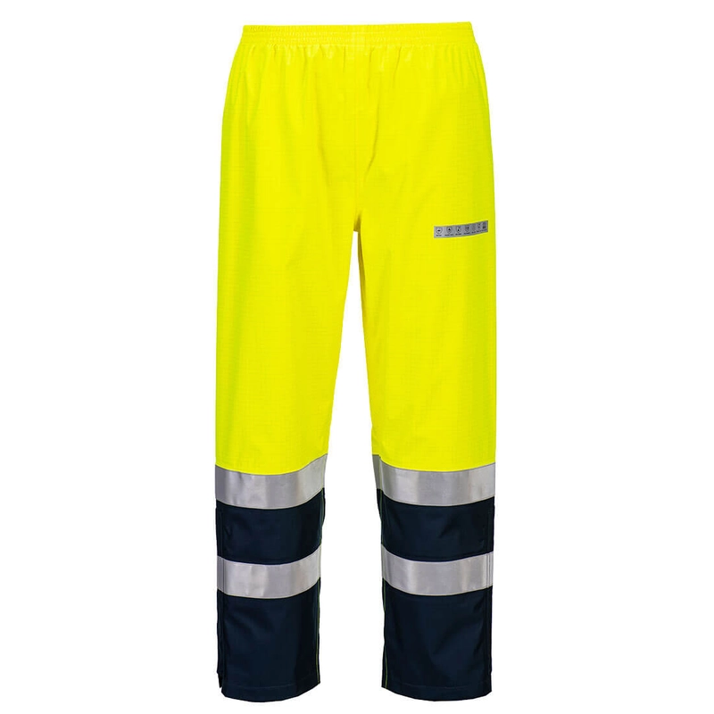 FR410 Nehorľavé nohavice Bizflame Rain+ Hi-Vis Arc Portwest, žltá/námorná, XL