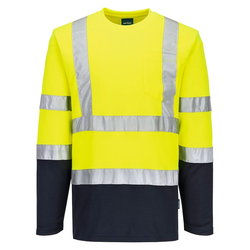 S280 Bavlnené tričko Hi-Vis Comfort L/S Portwest, žltá/námorná, XL